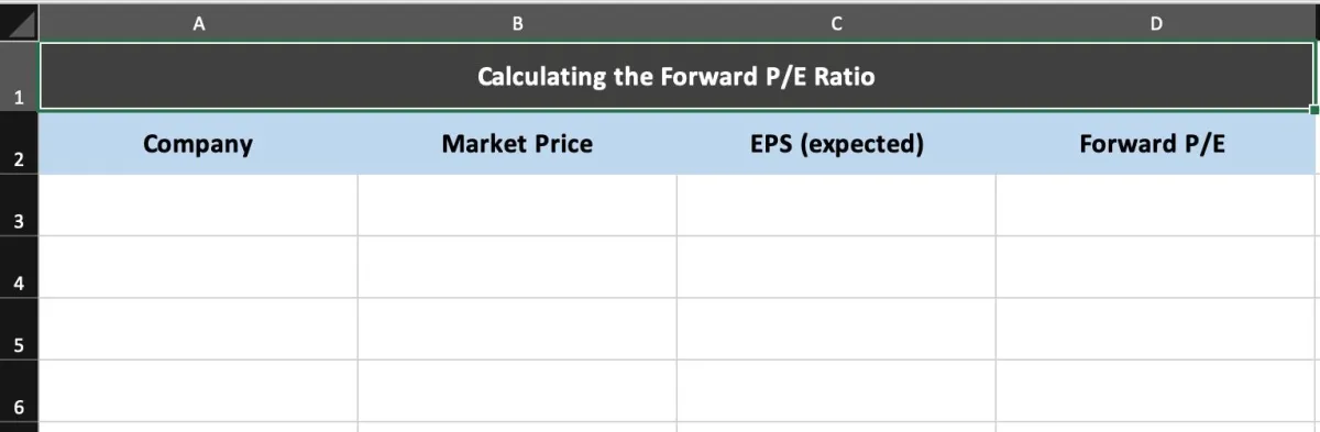 如何在Excel中計算公司的遠期市盈率？ how-to-calculate-a-companys-forward-pe-ratio-in-excel